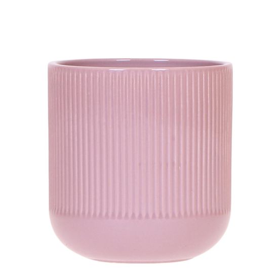 Cache-pot céramique nervuré - relief graphique contemporain - pot de 9cm - violet