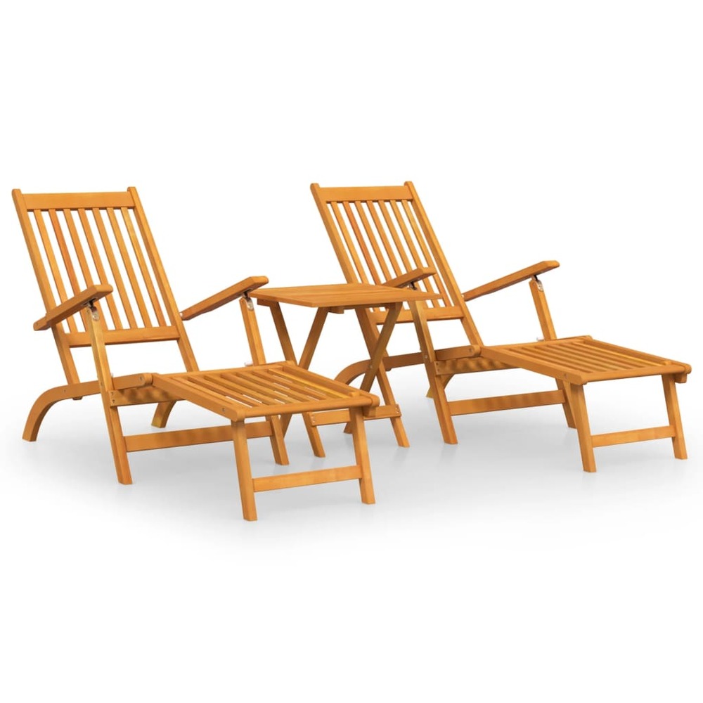 Chaises longues d'extérieur repose-pieds et table 167 x 56 x 75 cm acacia solide