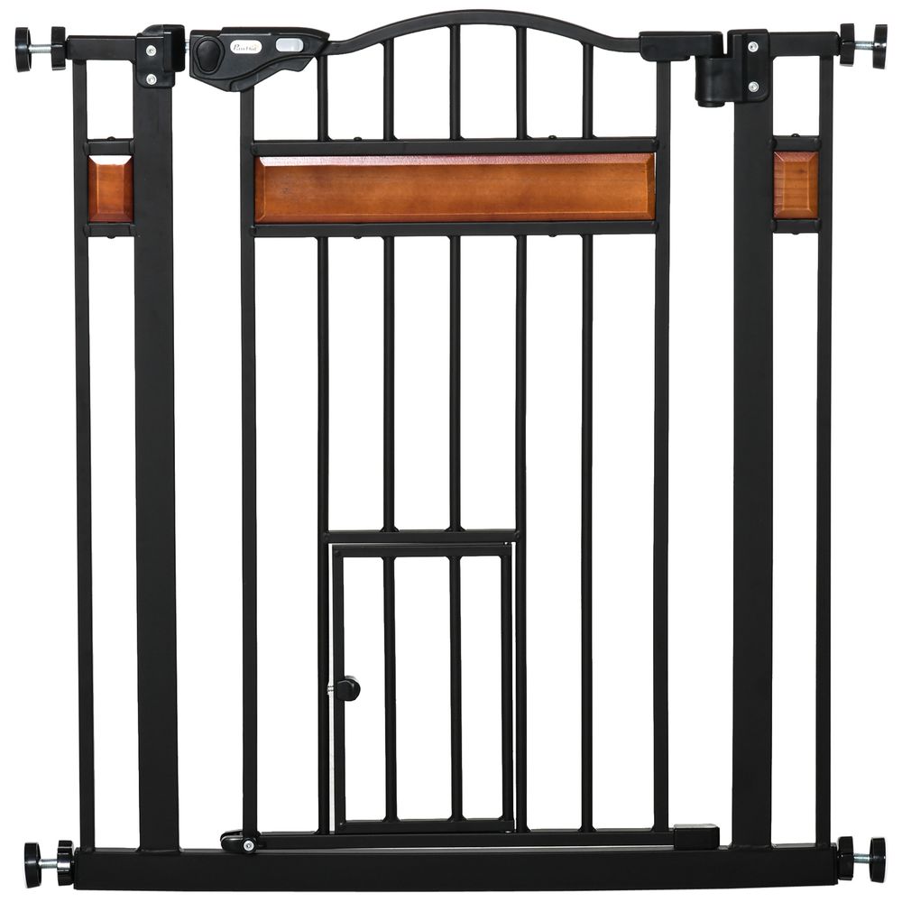 Barrière de sécurité acier et pin pour animaux fermeture automatique 74-80cm noir