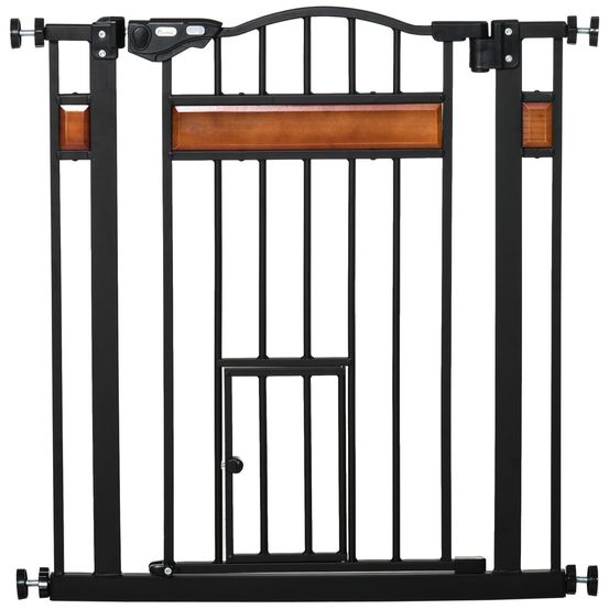 Barrière de sécurité acier et pin pour animaux fermeture automatique 74-80cm noir