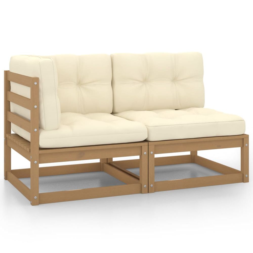 Salon de jardin 2 pcs avec coussins marron miel bois de pin