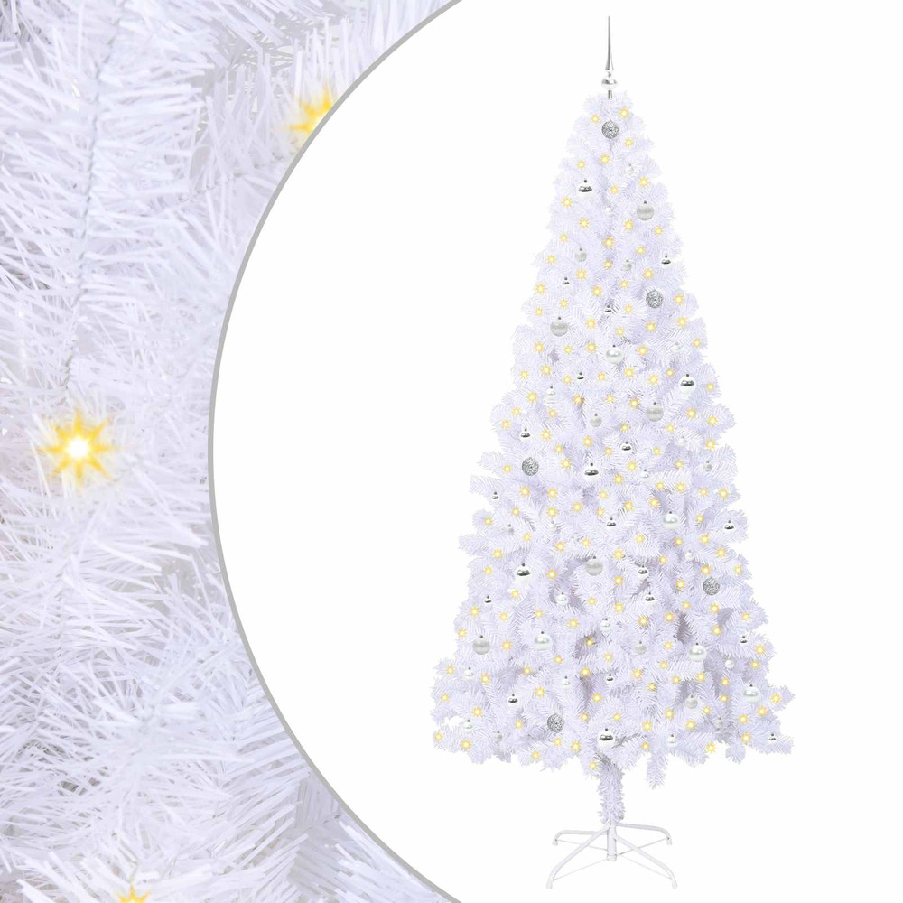 Sapin de noël artificiel avec 300 led blanc 240 cm pvc et acier