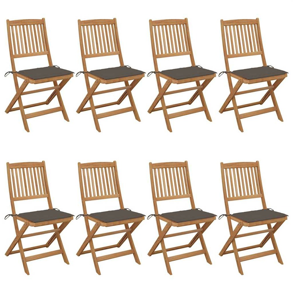 Chaises pliables de jardin lot de 8 avec coussins bois d'acacia