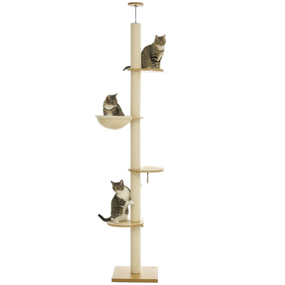 Arbre à chat plafond bois chats griffoir escalade 40x40x250cm chêne