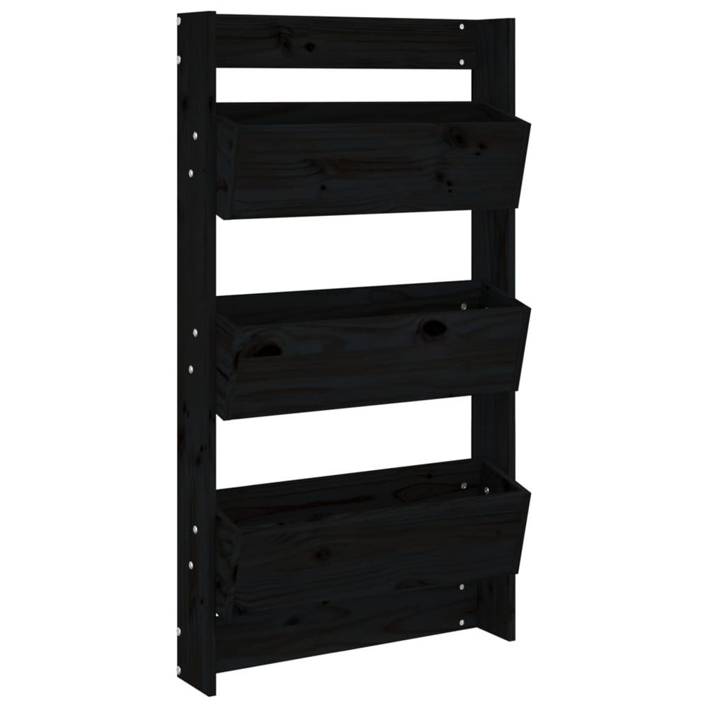 Jardinière d'extérieur murale 3 niveaux 60x18,5x110 cm noir bois pin massif