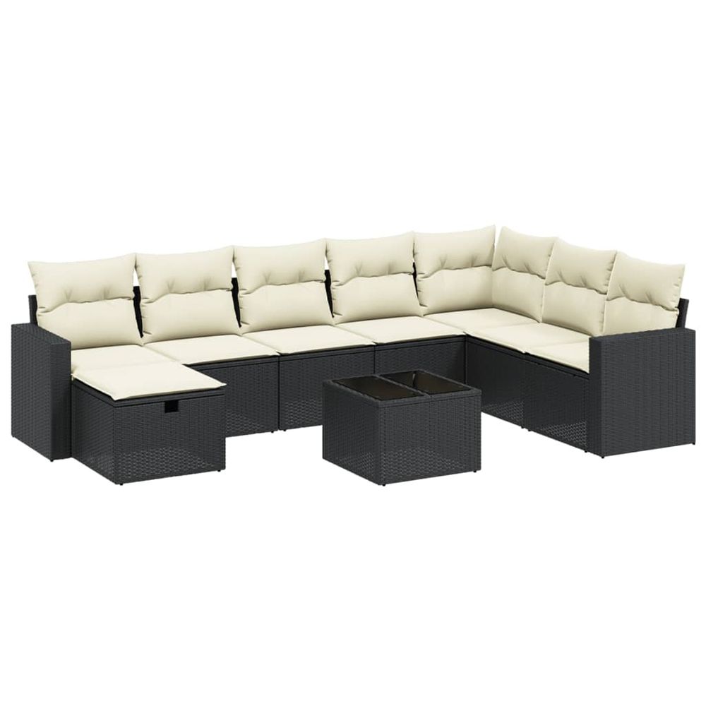 Salon de jardin 9 pcs avec coussins noir résine tressée