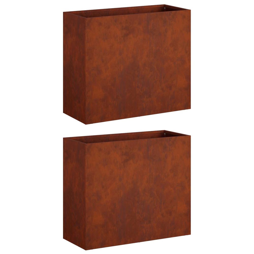 Cache-pot de jardin 2 pc rouillé 50 x 20 x 40 cm acier patiné