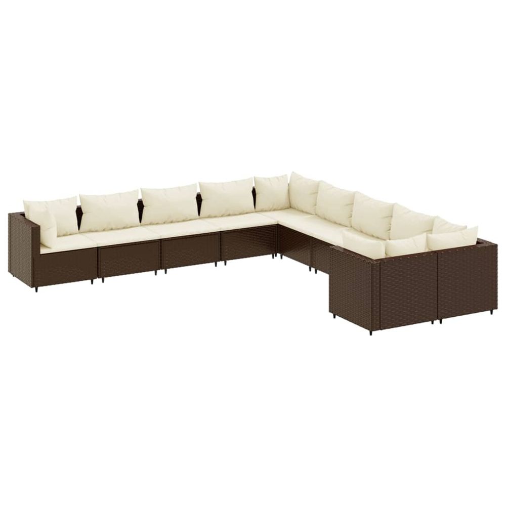 Salon de jardin 10 pcs avec coussins marron résine tressée
