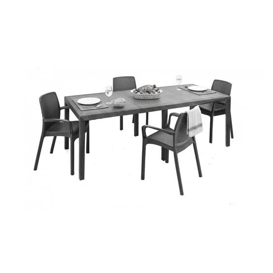Salon de jardin arret, 4 places noir anthracite