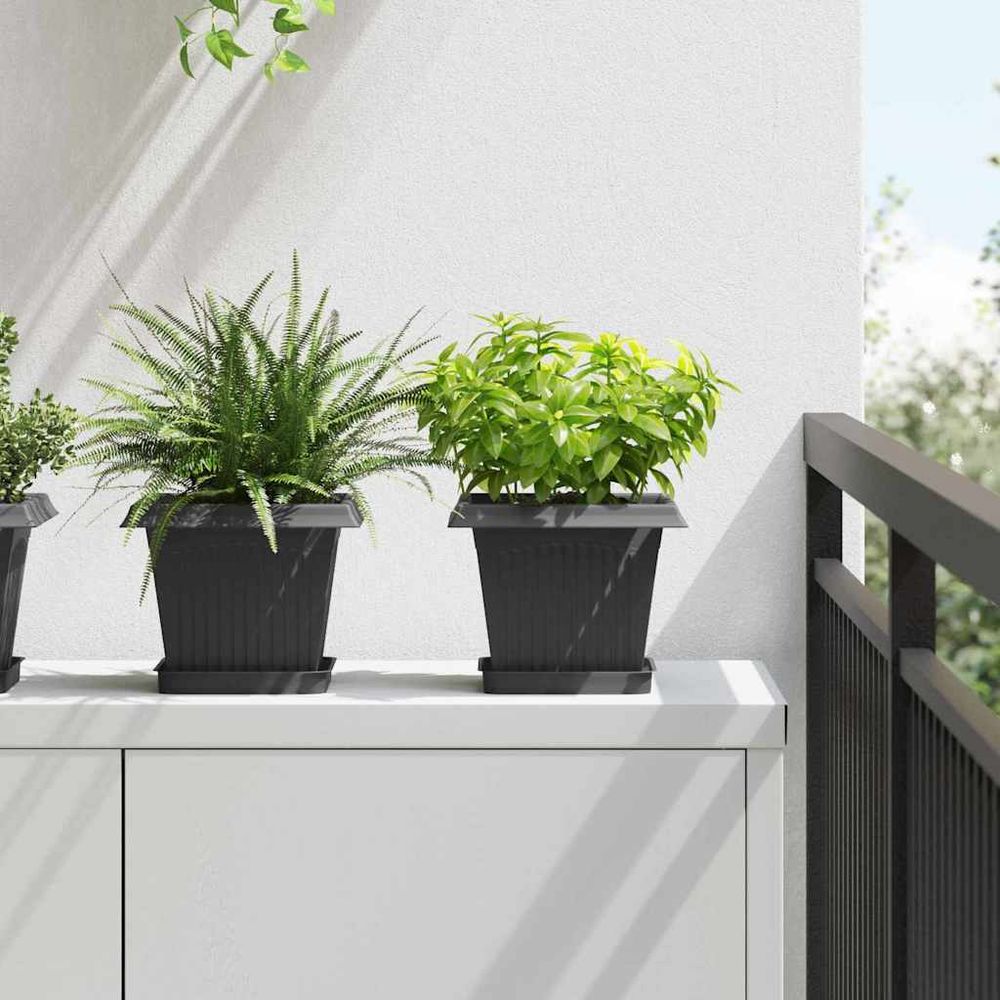 Lot de 24 pots de fleurs carrés plastique pour terrasse balcon 20x20x16 cm noir