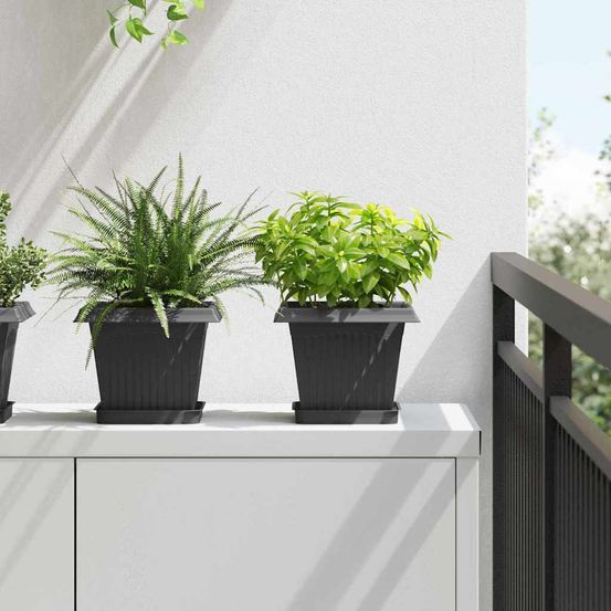 Lot de 24 pots de fleurs carrés plastique pour terrasse balcon 20x20x16 cm noir