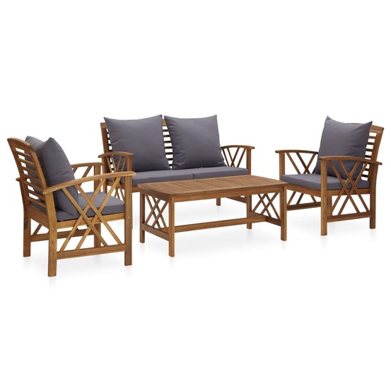 Salon de jardin 4 pcs avec coussins bois d'acacia solide