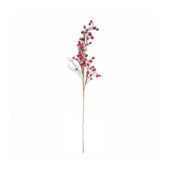 Branche décorative spéciale fêtes baies rouges finition effet sucre h 73 cm