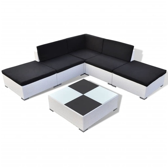 Salon de jardin 6 pcs avec coussins résine tressée blanc