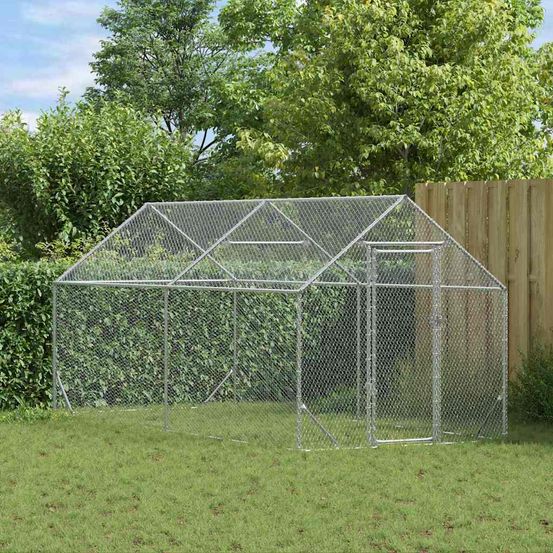 Grand enclos poules acier galvanisé walk-in spacieux jardin 4x1,7m