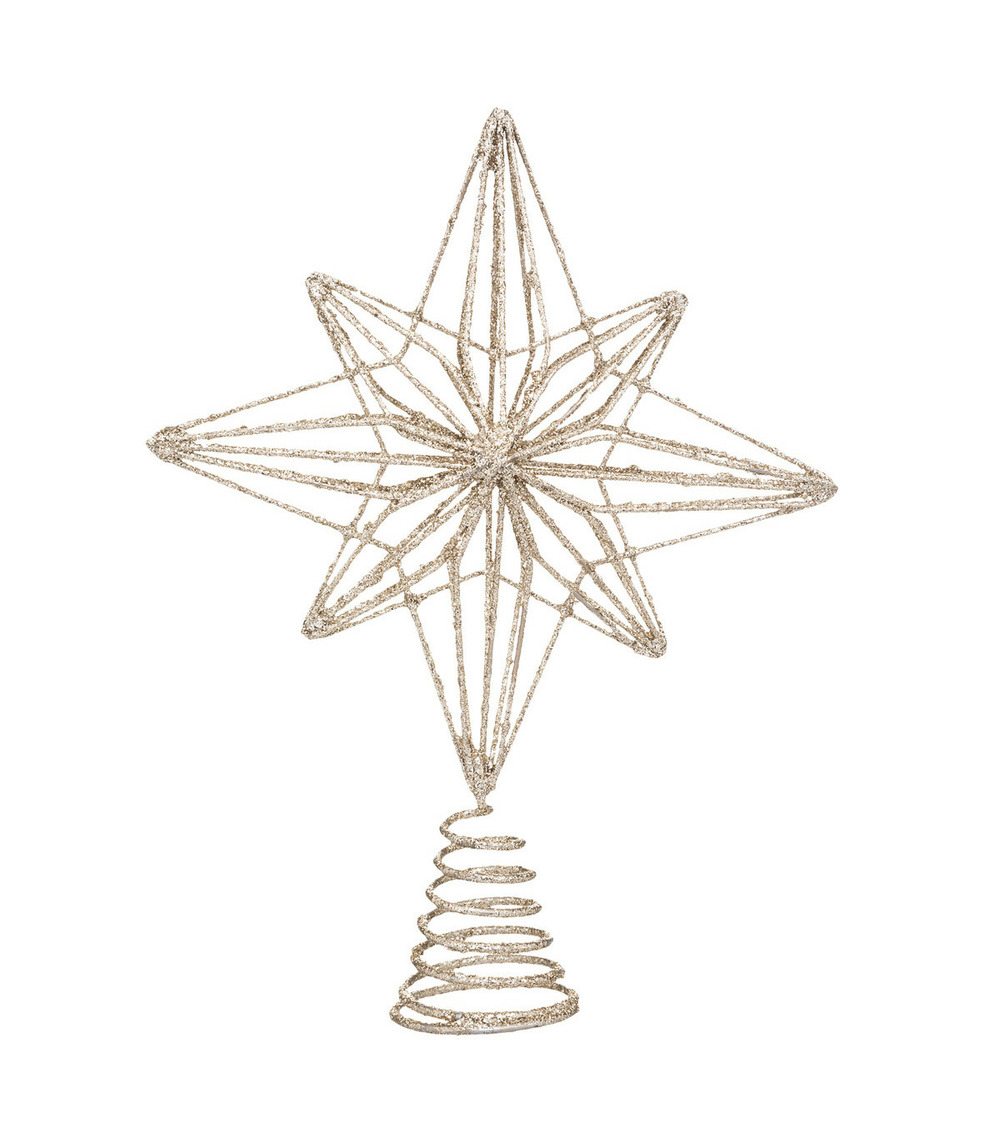 Déco sapin de noël cimier étoile polaire en métal champagne pailleté