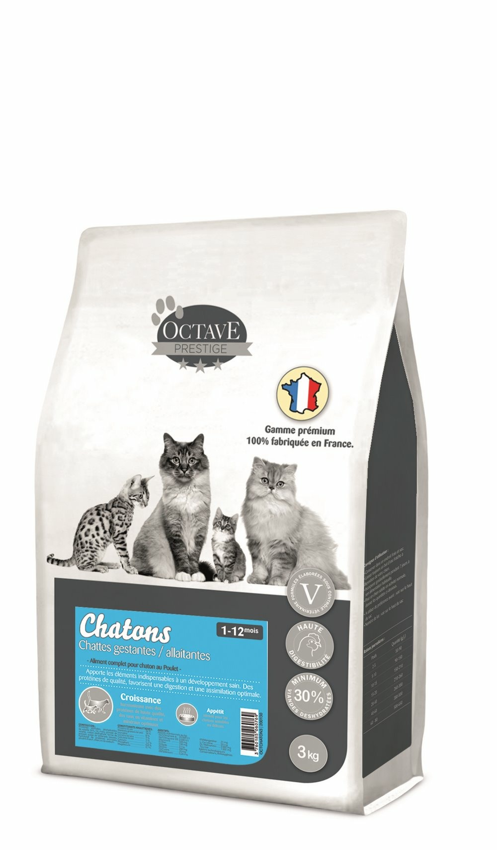 Octave prestige - croquettes à la volaille pour chaton 3kg