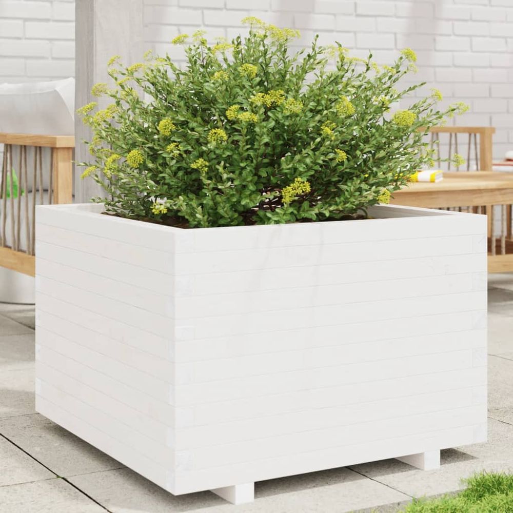 Jardinière xxl carrée en bois de pin massif blanc 70x70cm jardin