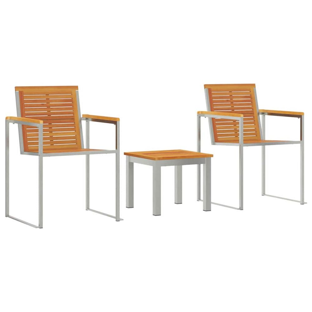 Transat 3 pc bois d'acacia massif et acier inoxydable marron