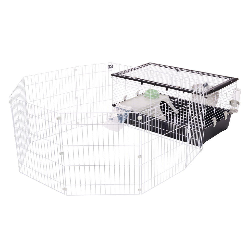 Ferplast cage lapin parkhome 100, cochon d'inde, avec enclos pour lapins domestiques, niche et abreuvoir, 95 x 177,5 x h 56 cm, en
