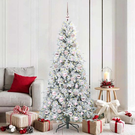 Kit complet sapin artificiel 180 cm décoré : 120 boules, pommes de pin, baies et lumières