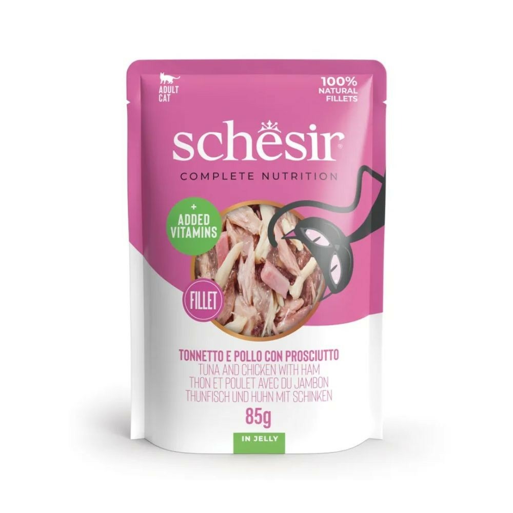 Pâtée en gelée thon/poulet/jambon (sachet 85g) - schesir 85 g