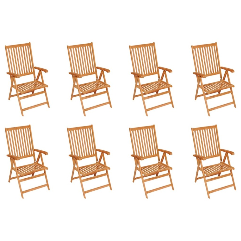Chaises inclinables de jardin et coussins lot de 8 teck solide