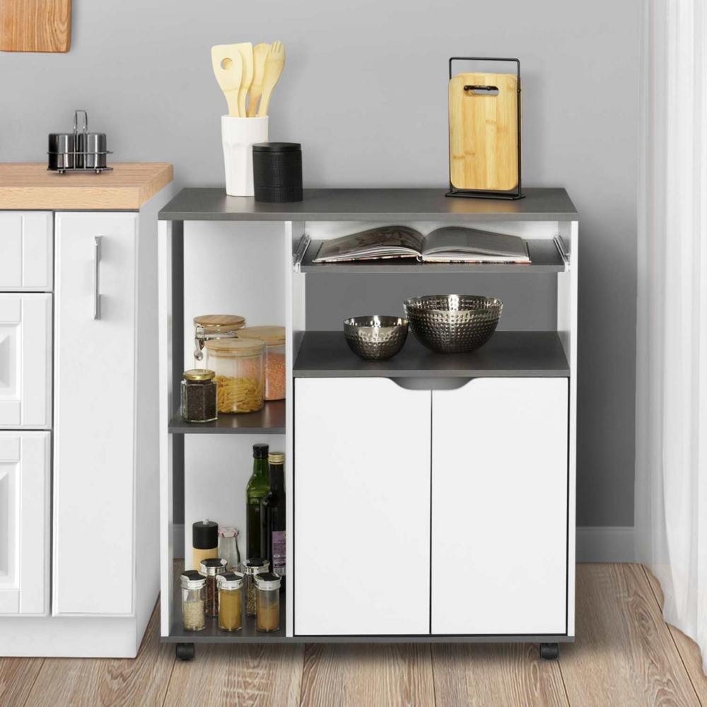 Desserte de cuisine cosi bois blanc et plateau gris l. 76 cm