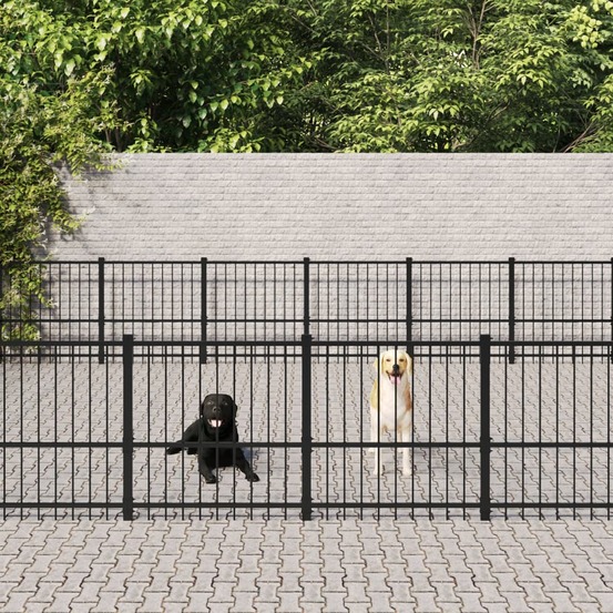 Chenil cage enclos pac animaux d'extérieur pour chiens acier 50,81 m² noir