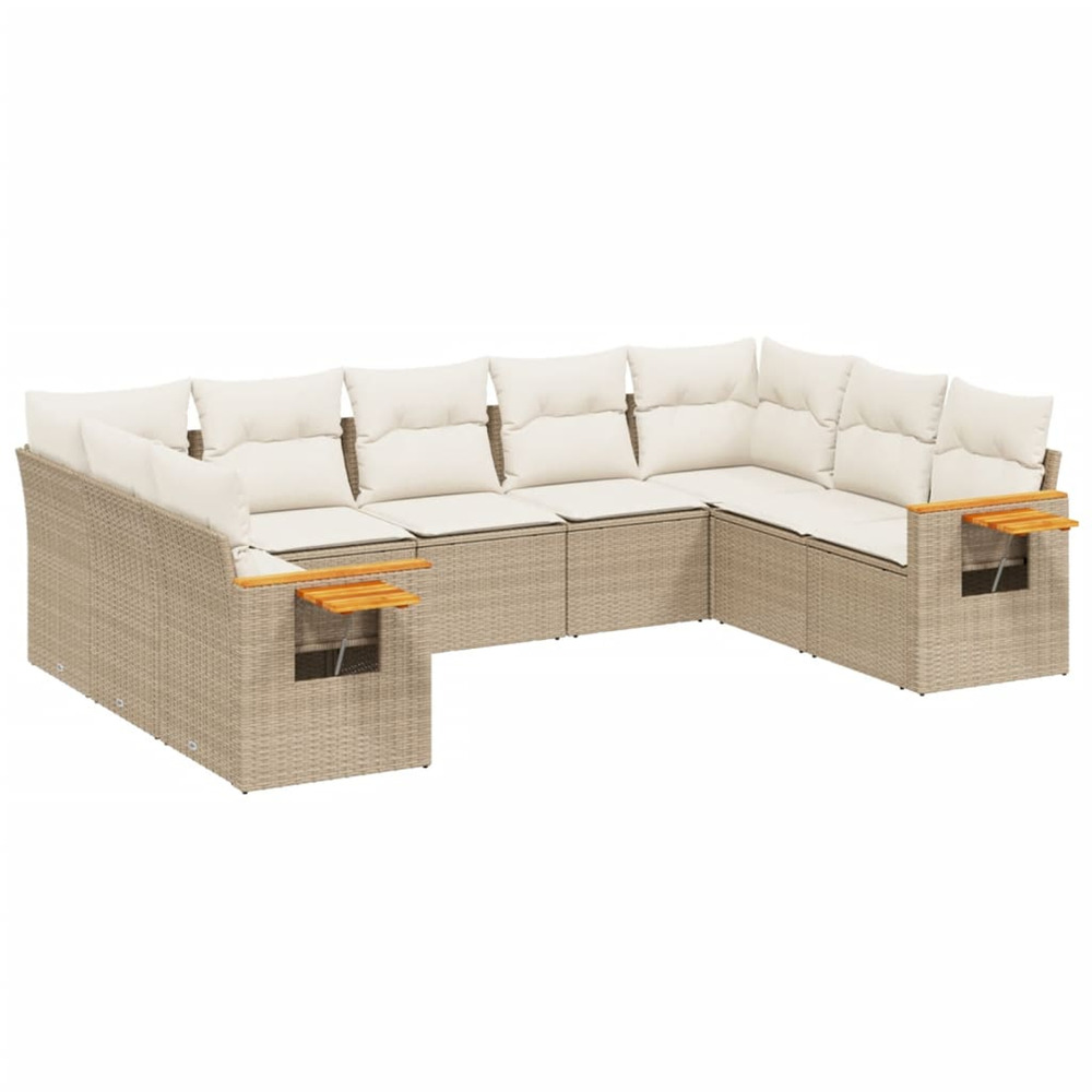 Salon de jardin avec coussins 9 pcs beige résine tressée