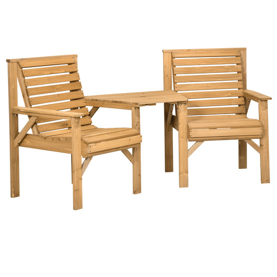 Ensemble bistro de jardin 3 pièces en bois résistant aux intempéries, design lamellaire avec trou pour parasol, marron