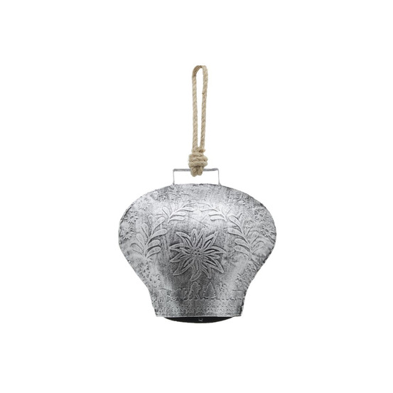 Cloche en métal argenté antique edelweiss petit modèle