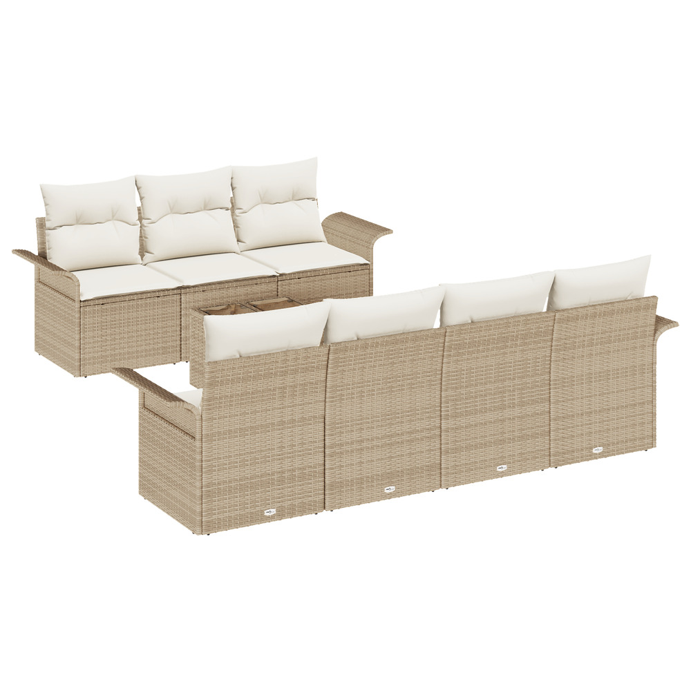 Ensemble de canapé de jardin de 8 pièces avec coussins beige en rattan poly