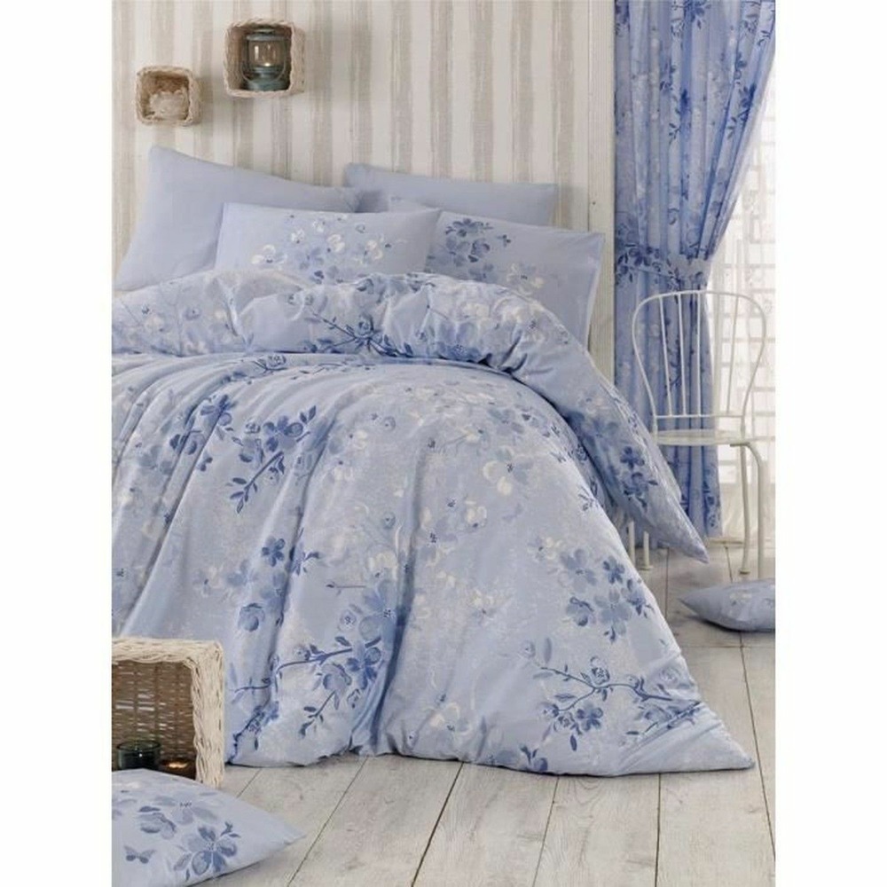 Parure de lit - housse de couette 220 x 240 + 2 taies d'oreiller 60 x 60 coton renforcé - bleu