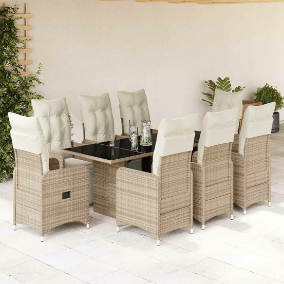 Ensemble de bistro de jardin 9 pcs coussins marron poly rotin