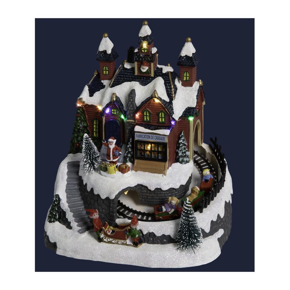 Village de noël lumineux, animé et musical maison du père noël avec train
