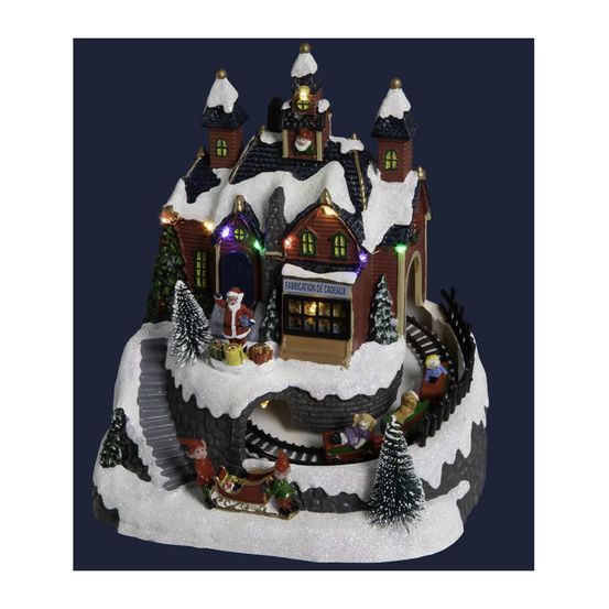 Village de noël lumineux, animé et musical maison du père noël avec train