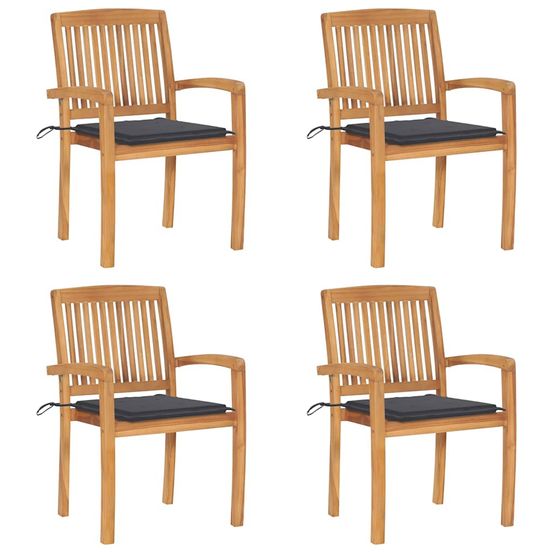 Chaises de jardin empilables avec coussins lot de 4 teck solide