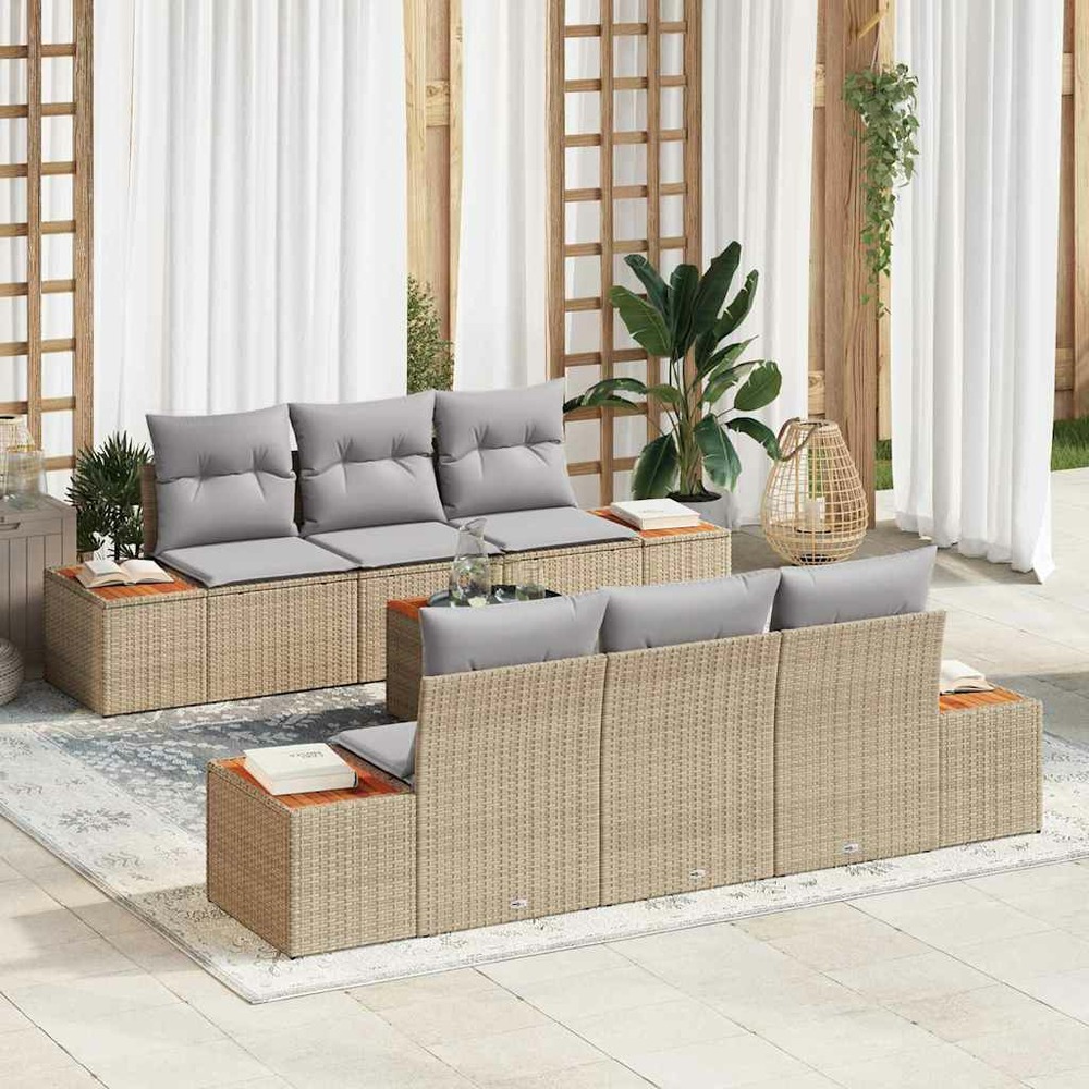 Ensemble de canapé de jardin 7 pcs beige poly rotin
