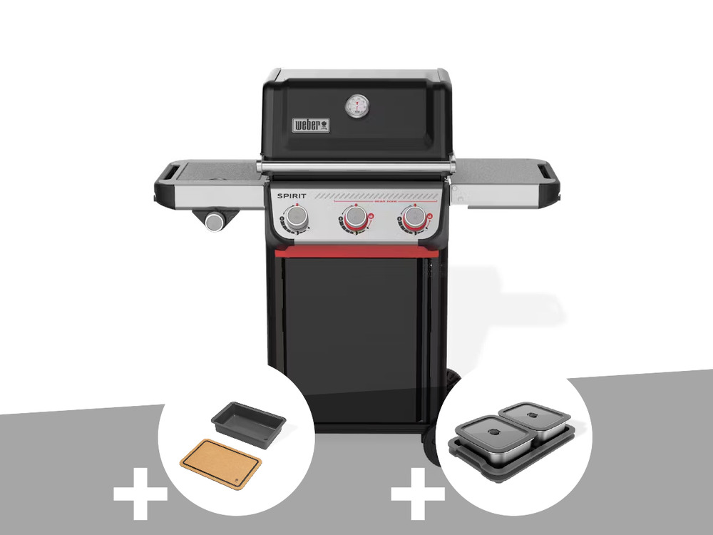 Barbecue à gaz spirit e-335 + bac et planche à découper works + kit de préparat