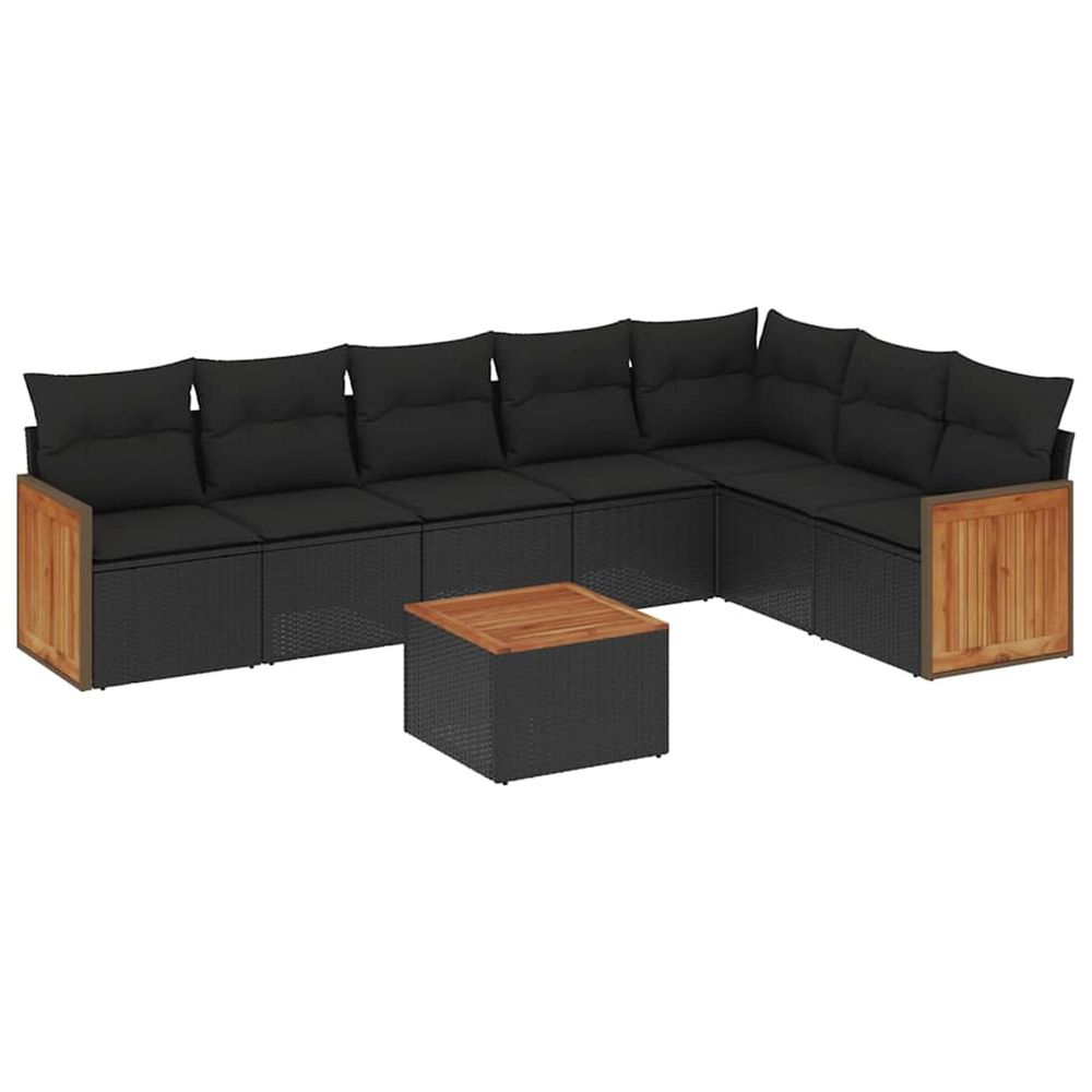 Salon de jardin 8 pcs avec coussins noir résine tressée