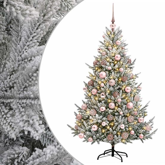 Sapin de noël artificiel avec boules 180 cm 300 led blanc chaud