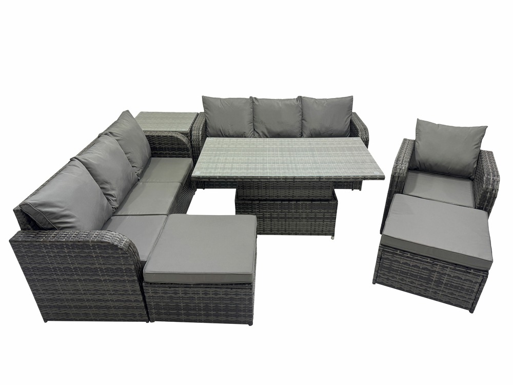 Ensemble de meubles de jardin en polyrotin table à manger réglable en hauteur canapé avec tables d'appoint chaise inclinable