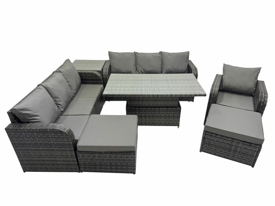 Ensemble de meubles de jardin en polyrotin table à manger réglable en hauteur canapé avec tables d'appoint chaise inclinable