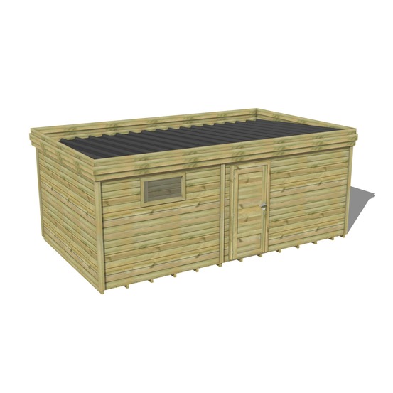 Abri de jardin bois pin traité autoclave 27mm - 6,49x3,44m / 22m2 - bac acier - plancher bois