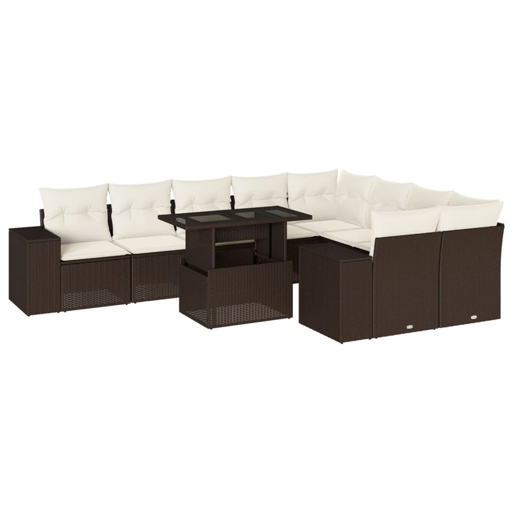 Salon de jardin 10 pcs avec coussins marron résine tressée