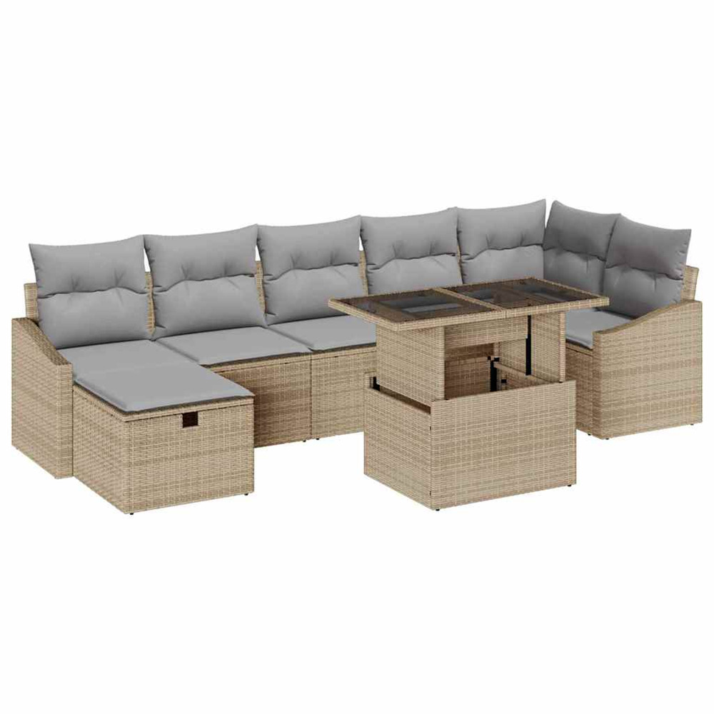 Ensemble de canapé de jardin 8 pcs beige poly rotin