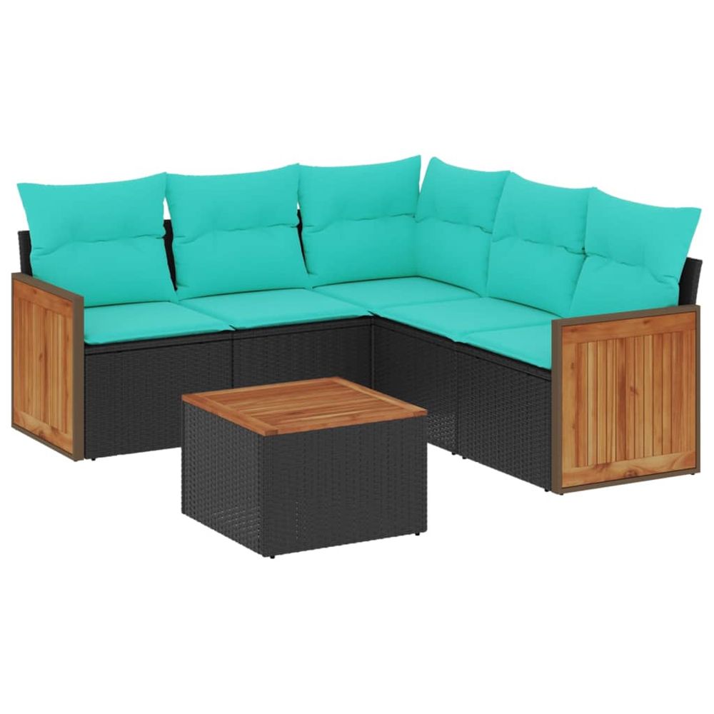 Ensemble de canapé de jardin 6 pcs avec coussins noir résine tressée