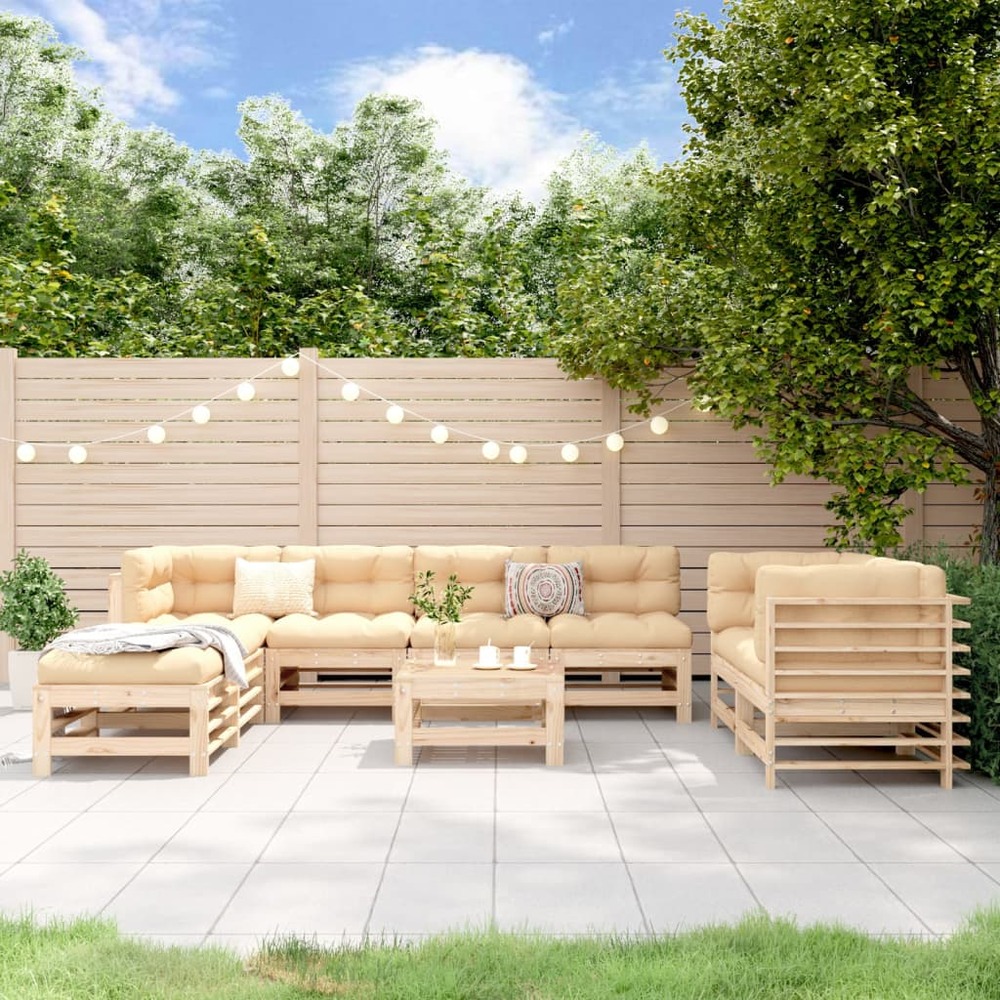 Salon de jardin 9 pcs bois de pin massif