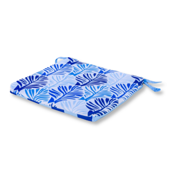 Lot de 4 galettes de chaise motif feuillage bleu 35x35 cm